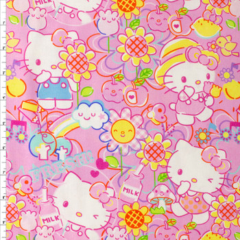 Hello Kitty Garden Doodle Quilter’s Cotton from Maywood Studio #30451 Fabric By The Yard